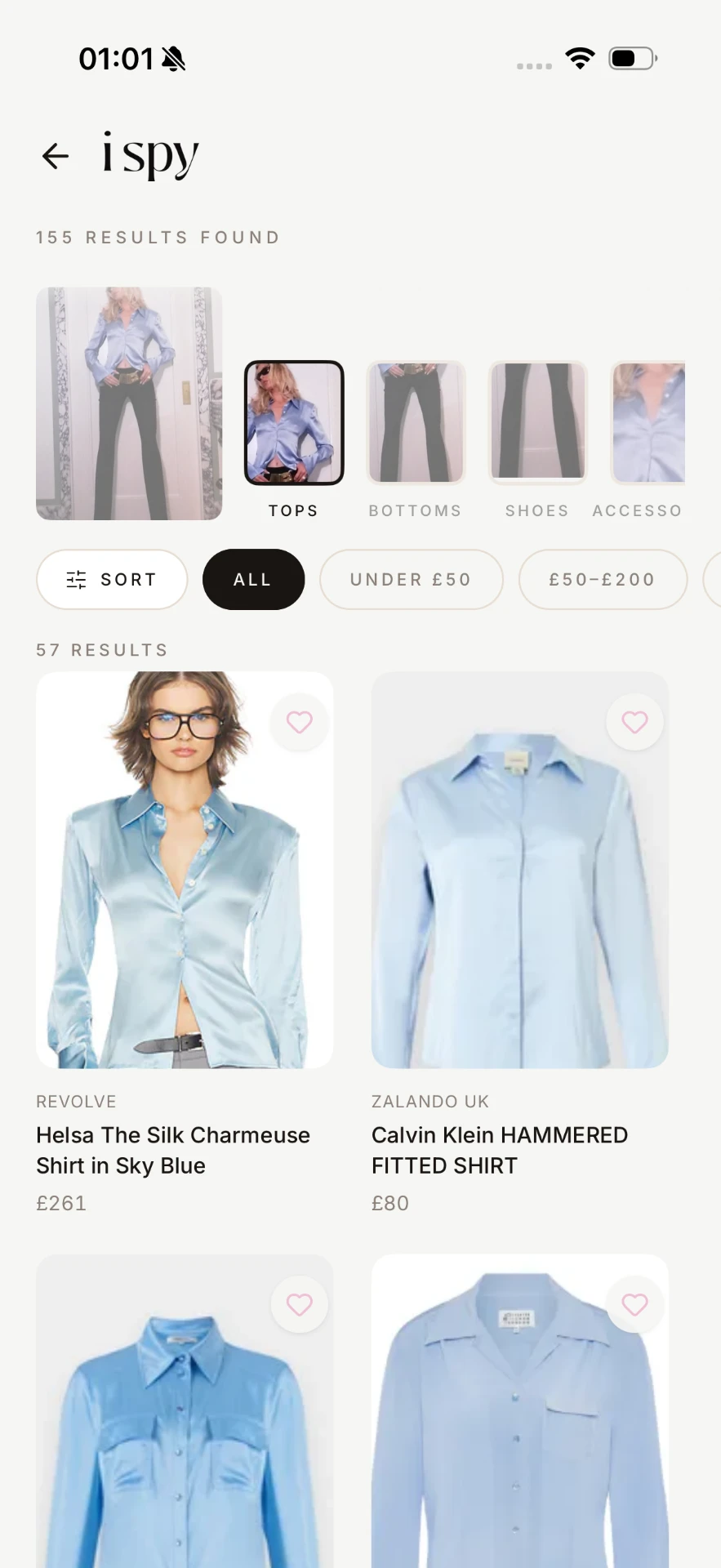 i spy results grid with matching pieces and prices