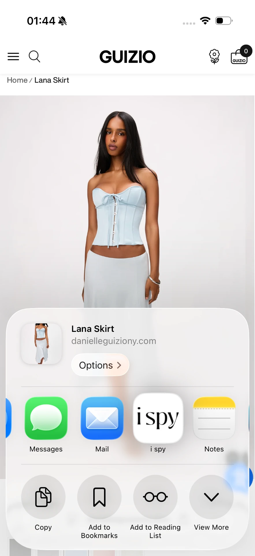 Saving the Lana skirt from danielleguiziony.com to i spy via the iOS share sheet